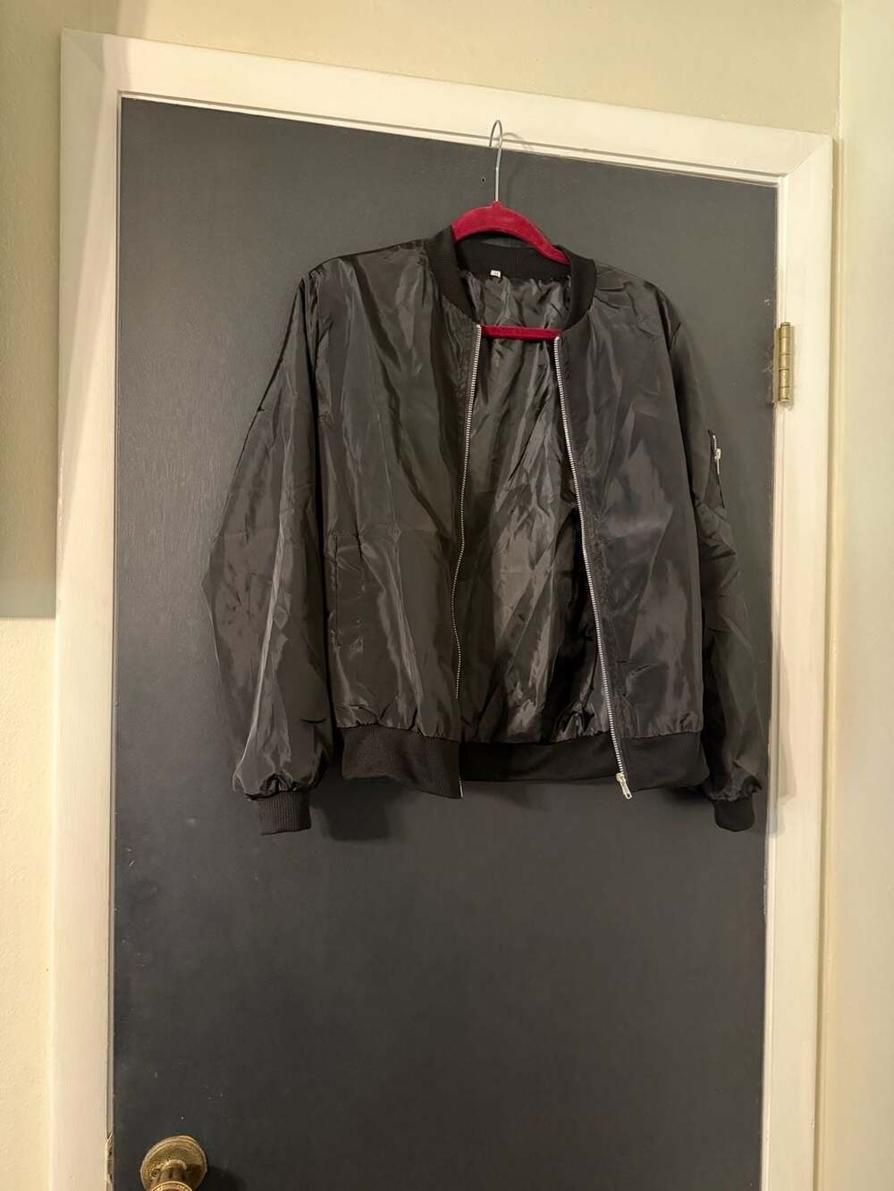 Bomber Jacket Casual Black Windbreaker with Pockets medium - Picture 5 of 6